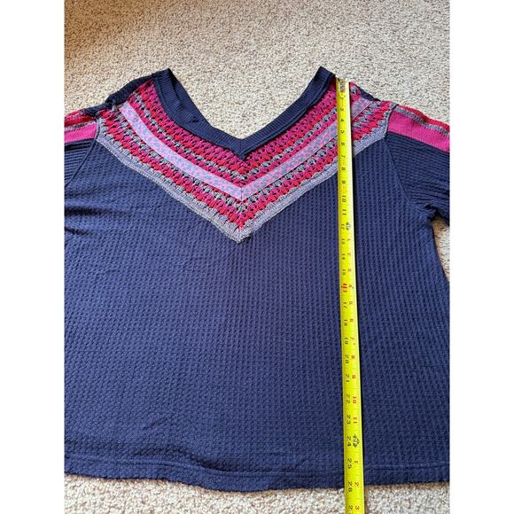 Free People Copenhagen Thermal Top Crochet Knit Boho Casual Blue Bohemian - Picture 4 of 7